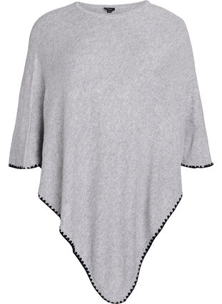 Zizzi Finstrikket poncho, Light Grey Melange, Packshot image number 0