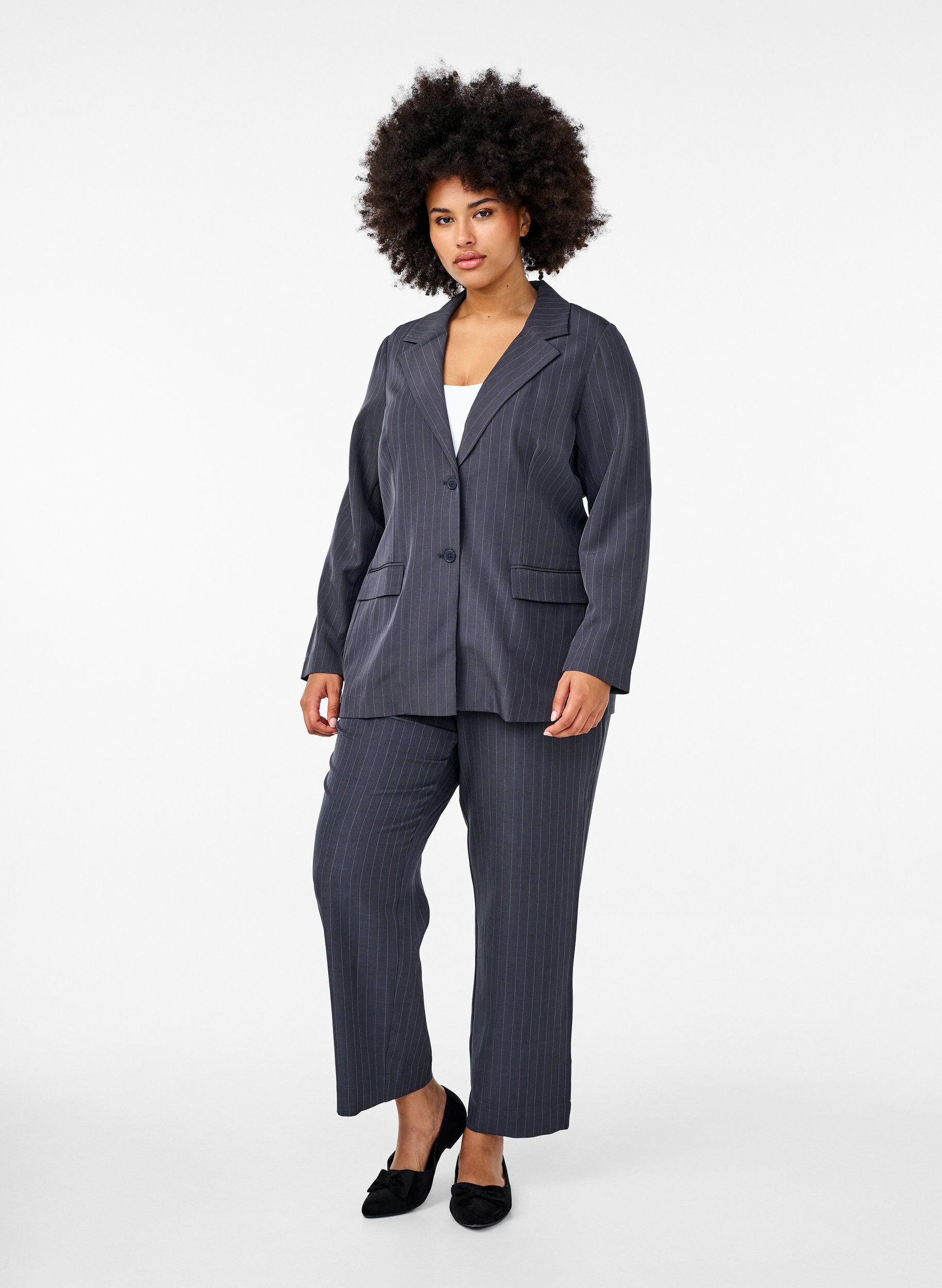 Zizzi FLASH - Blazer med lommer og splitt, Gr&aring;, Model image number 1