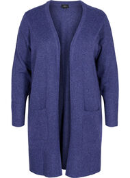 Melert strikket cardigan med lommer, Deep Cobalt Mel.