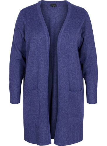 Melert strikket cardigan med lommer, Deep Cobalt Mel., Packshot image number 0