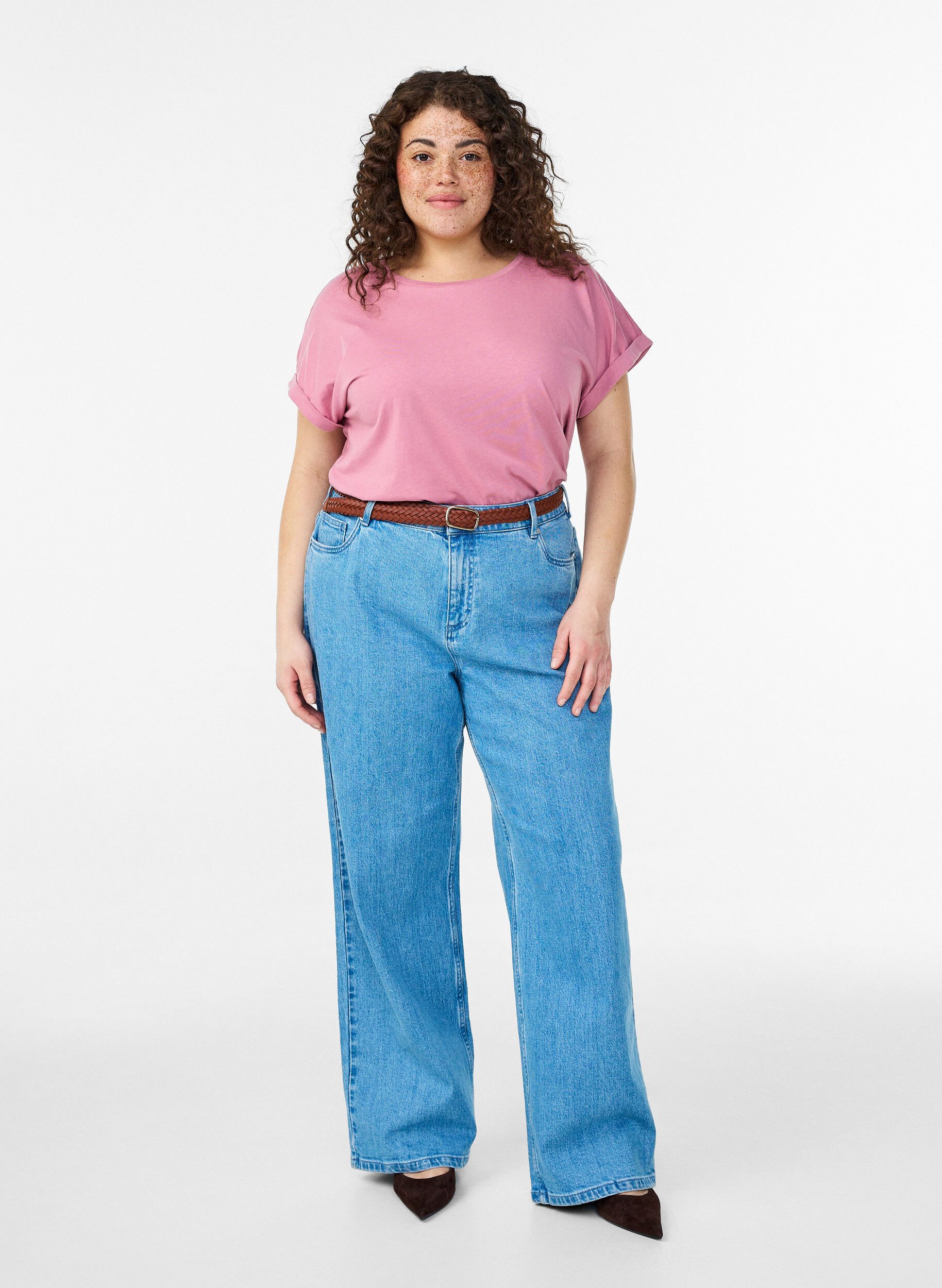 ZizziKortermet t-skjorte i bomullsblanding, Rosa, Model image number 1