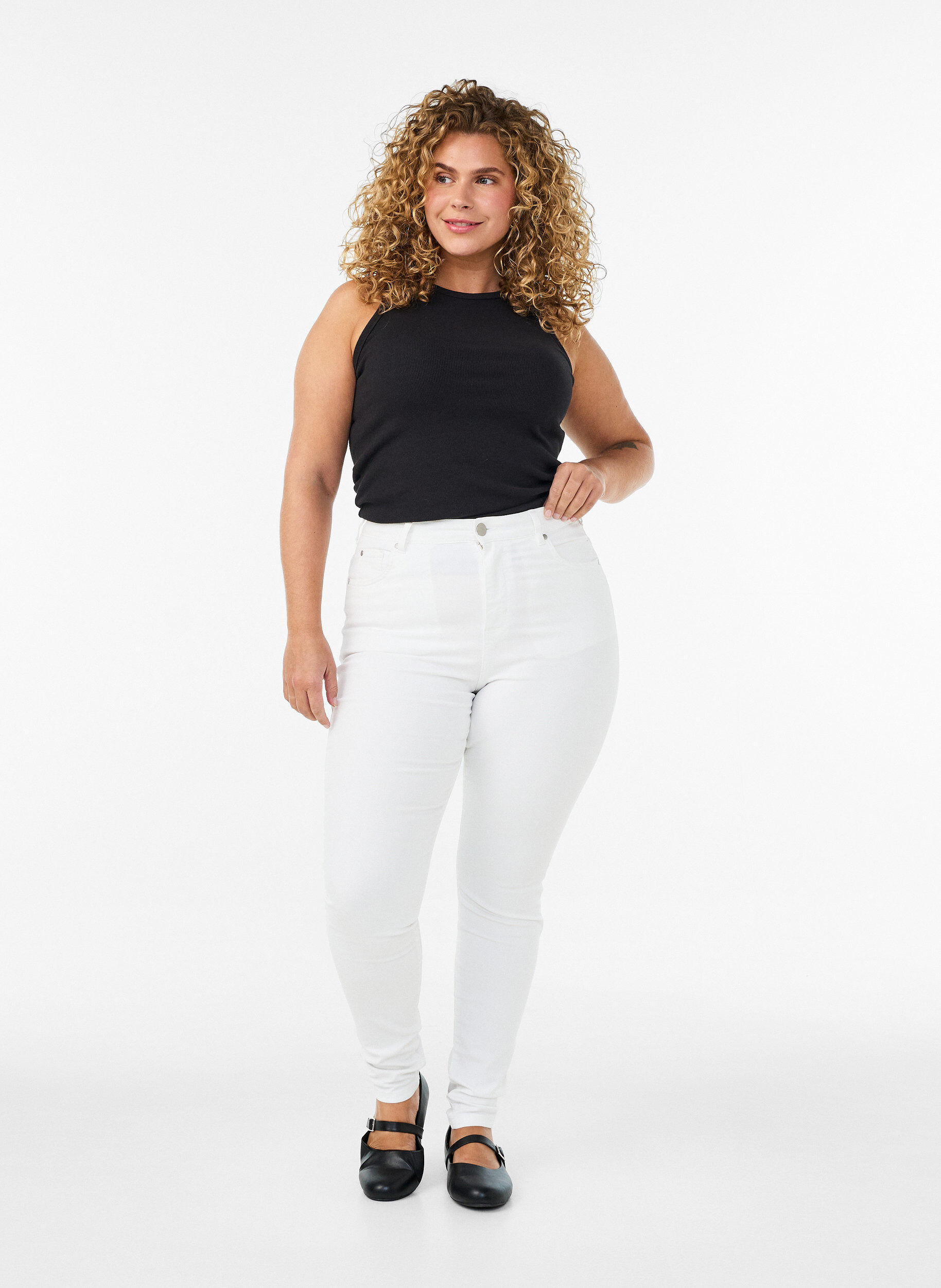 Amy super slim fit jeans med h&oslash;yt liv, Hvit, Model