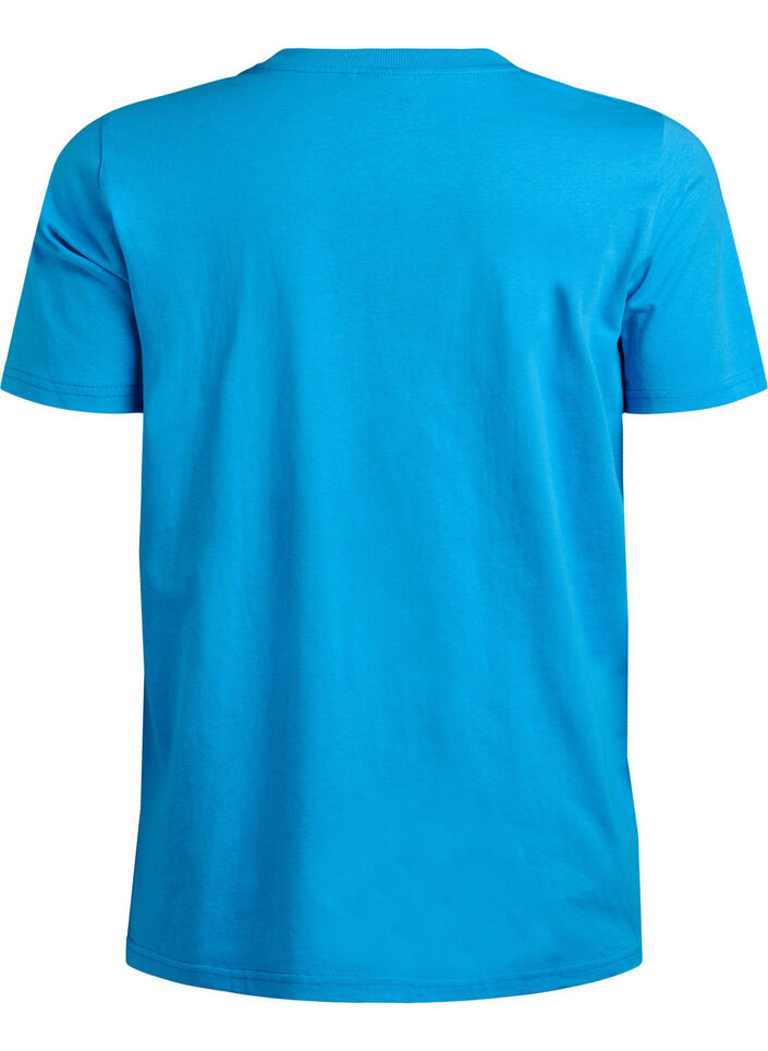 Basic T-skjorte i bomull med rund hals, Bl&aring;, Packshot image number 1