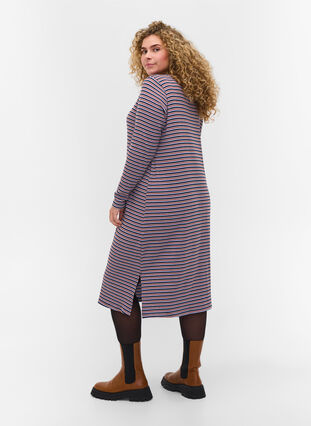 Stripete kjole med splitt, Mahogany/Navy Stripe, Model image number 1