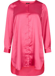 Lang shiny skjorte med splitt, Pink Flambé