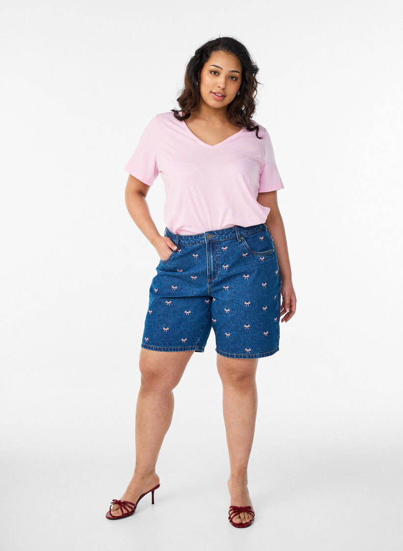 Kortermet t-skjorte med V-hals, Rosa, Model image number 1