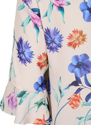 Zizzi Blomstret midikjole med 3/4-ermer, Beige, Packshot image number 3