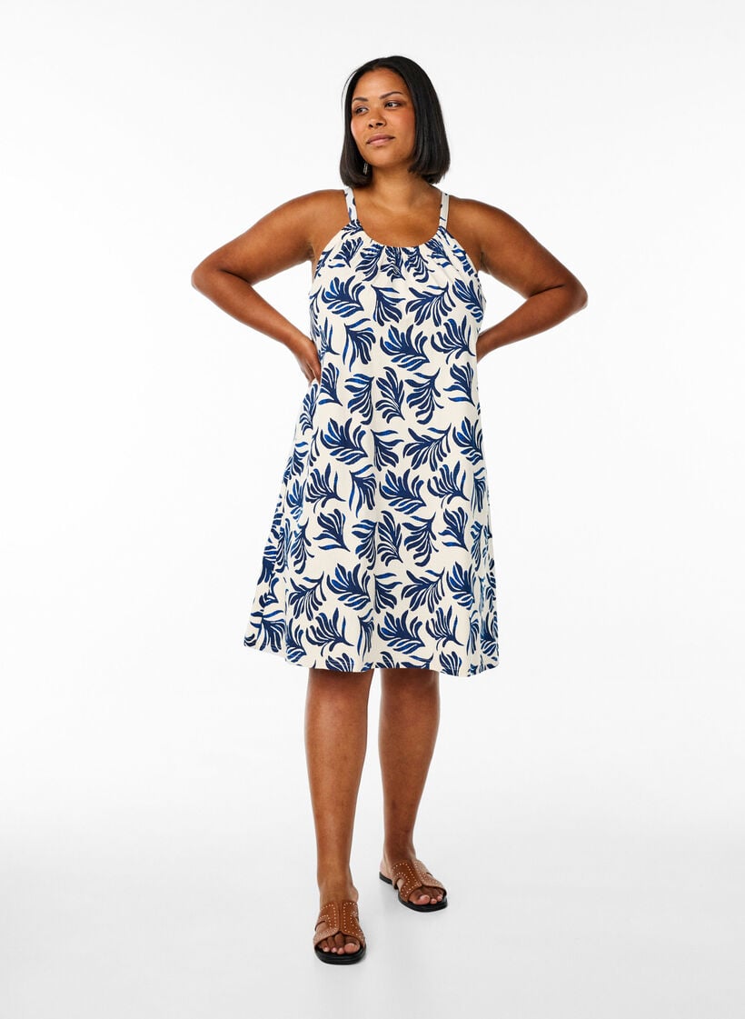 Midi strap dress in organic cotton, Hvit, Model image number 1