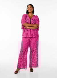 Blonderbukser med høy midje og lommer, Rosa Blonderbukser med høy midje og lommer, Rosa, Model