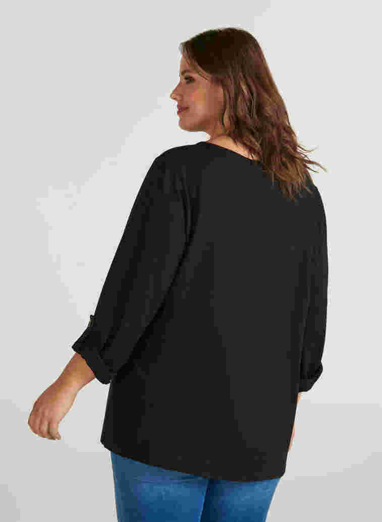 Bluse med 3/4-ermer og glidelås, BLACK, Model