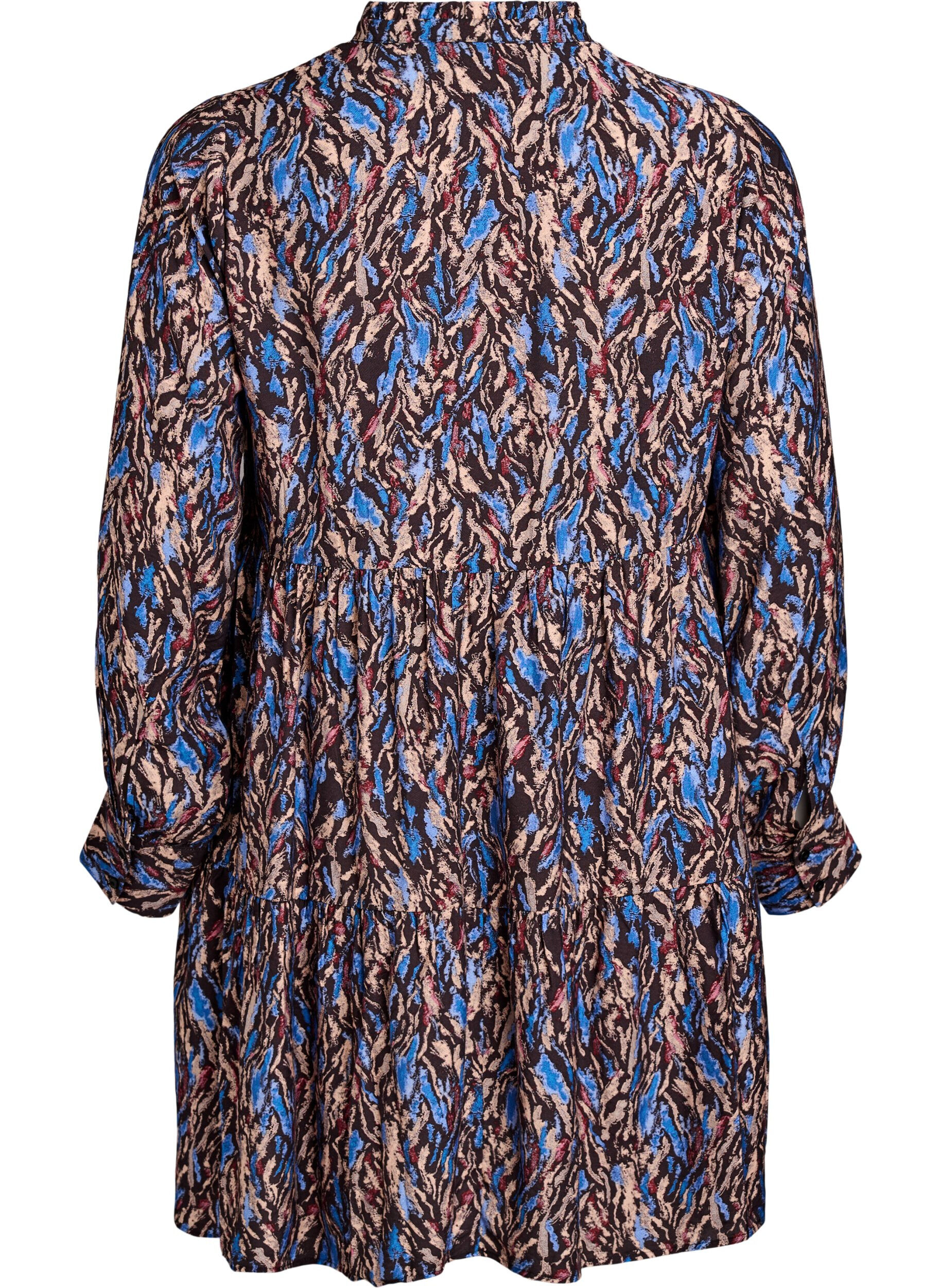 Zizzi A-line kjole med volangkrage, Bl&aring;, Packshot image number 1