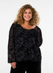 Meshbluse med blomstertrykk og &aring;pen front, Svart, Model image number 0