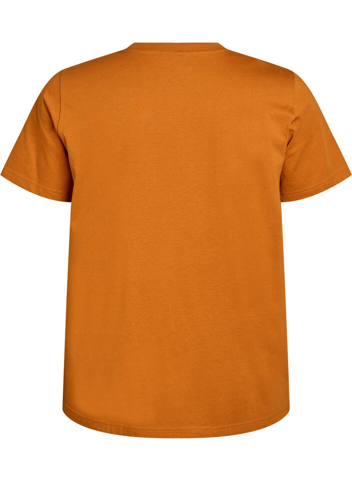 Basic T-skjorte i bomull med rund hals, Orange, Packshot image number 1