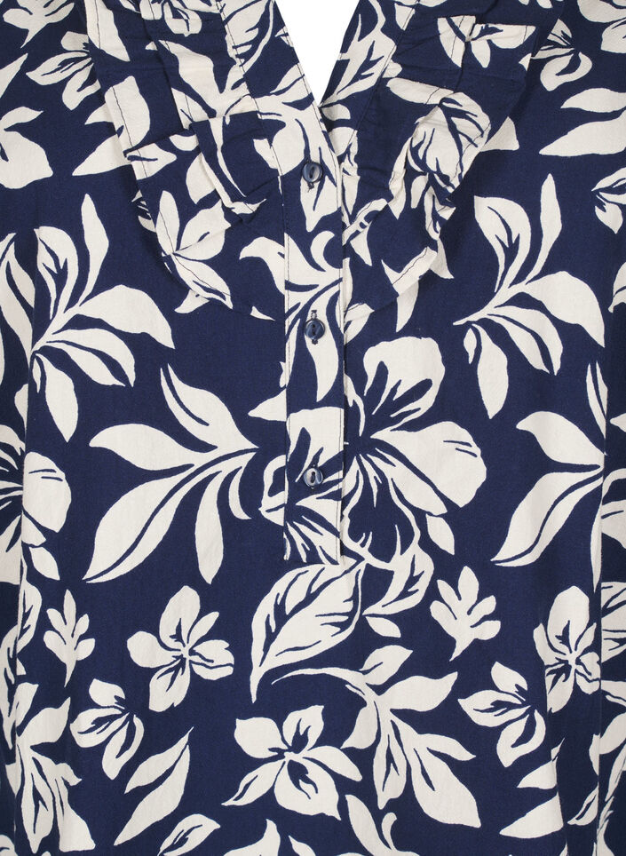 3/4-ermet bomullsbluse med trykk, Naval Academy Flower, Packshot image number 2
