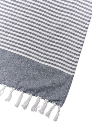Stripete håndkle med frynser, Dark Blue Melange, Packshot image number 2
