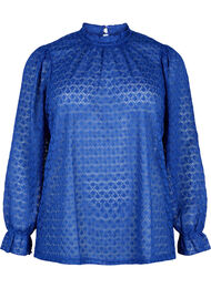 Bluse med lange ermer og mønstret tekstur, Deep Ultramarine