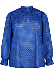Bluse med lange ermer og mønstret tekstur, Deep Ultramarine