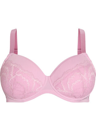 Zizzi Polstret BH med bøyle og blonder, Mauve Mist, Packshot image number 0