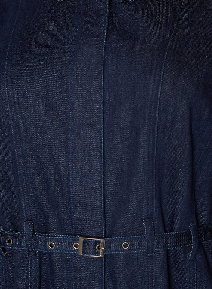 Denimkjole med belte og 3/4-ermer, Bl&aring;, Packshot image number 2