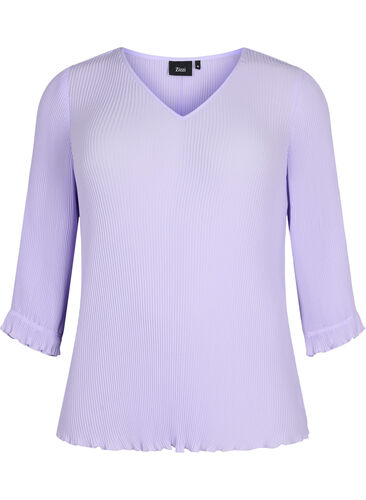 Bluse med plissé og 3/4-ermer, Lavender, Packshot image number 0