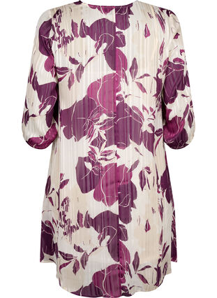 Trykt kjole med v-utringning og 3/4-ermer, D.Purple Graphic AOP, Packshot image number 1