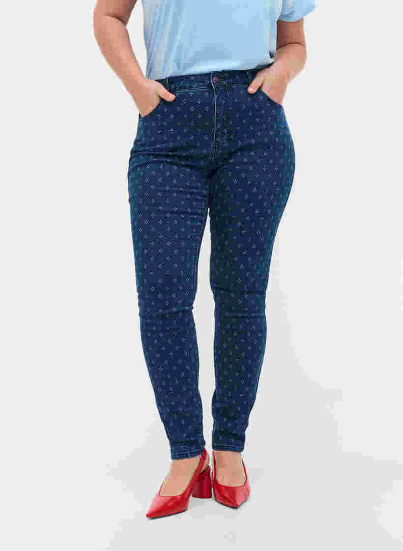 Super slim Amy jeans med mønster, Dark blue, Model image number 2
