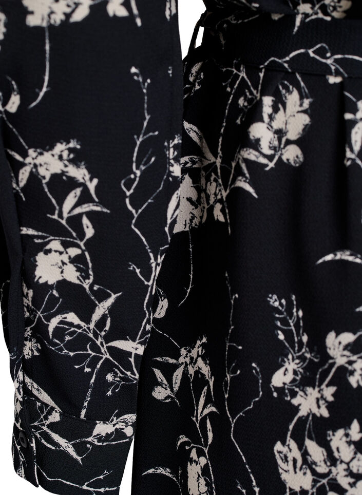 Langermet skjortekjole med knytebelte, Svart, Packshot image number 3