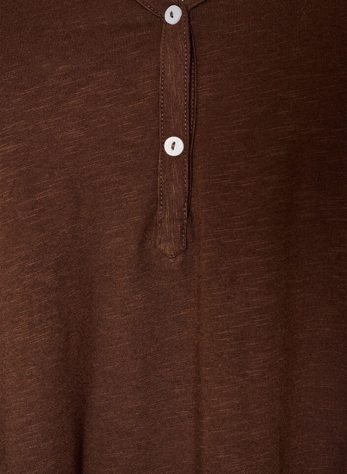 Langermet t-skjorte med V-hals og knapper, Brun, Packshot image number 2