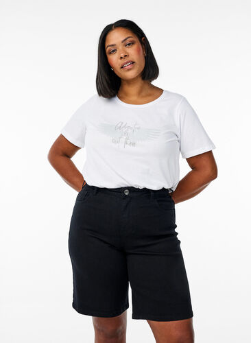 Zizzi FLASH - Løse denimshorts med høy midje, Svart, Model image number 0