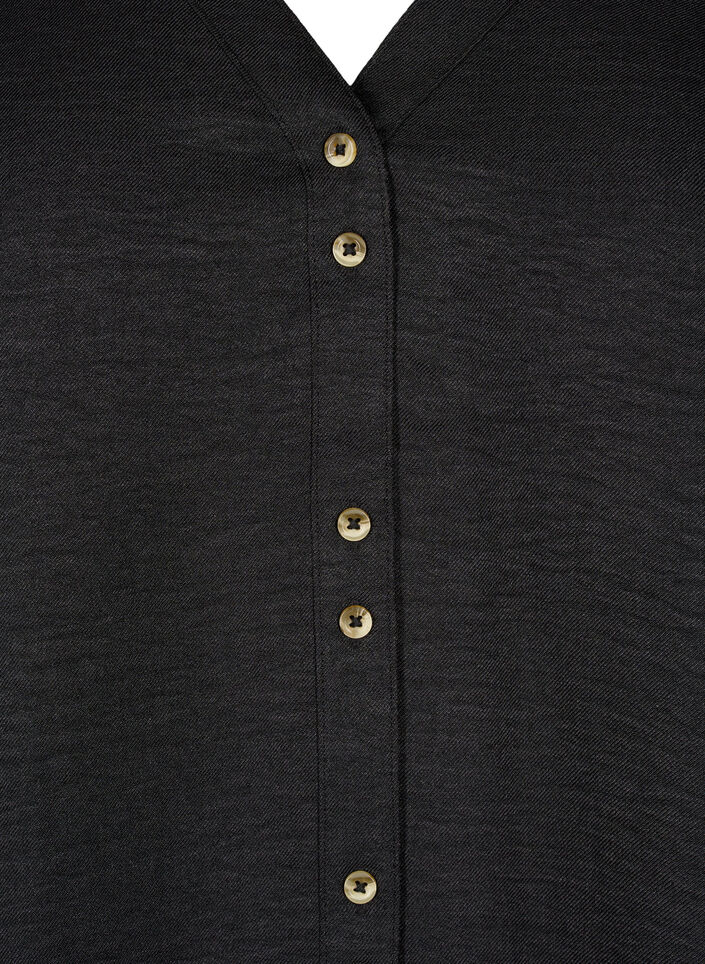 Skjortebluse med V-hals eog korte ermer, Svart, Packshot image number 2
