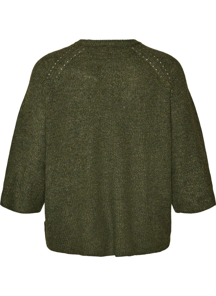 Ribbestrikket genser med 3/4 ermer, Gr&oslash;nn, Packshot image number 1