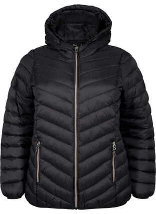 Zizzi Lettvektsjakke med hette, Svart, Packshot image number 0