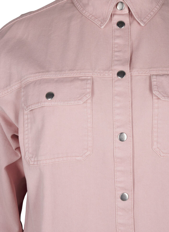 Ensfarget dongeriskjorte med brystlommer, Pale Mauve, Packshot image number 2