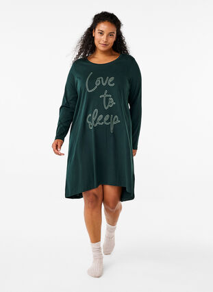 Zizzi Langermet nattkjole i økologisk bomull, Grønn, Model image number 1