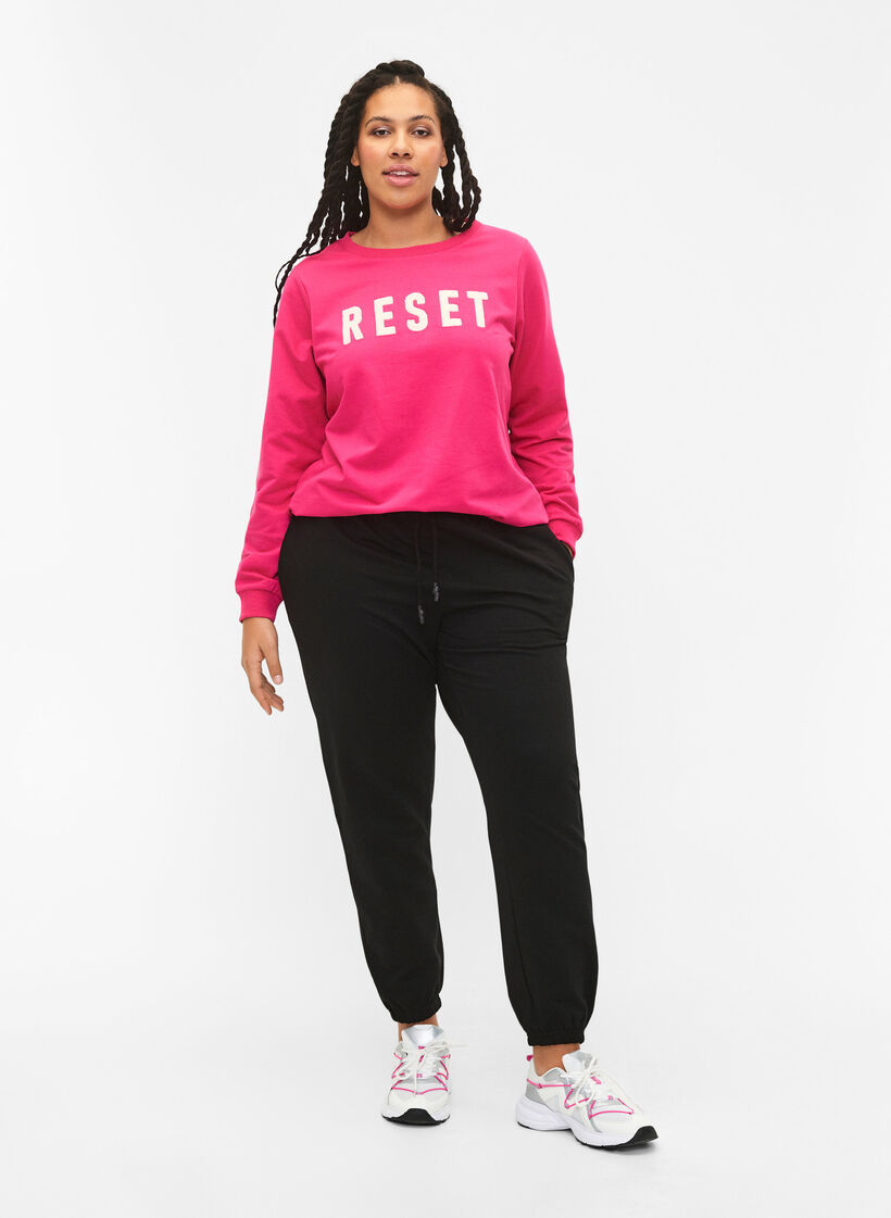 Sweatshirt med tekst, Fuchsia P. W. Reset, Model image number 2