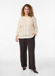Strikket topp med hullbroderi og 3/4 ermer, Beige, Model image number 1