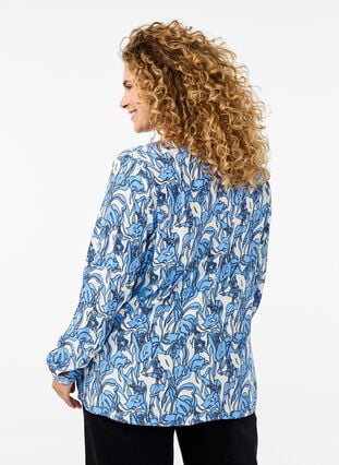 Zizzi Langermet bluse med blomsterprint og V-hals, Vanilje, Model image number 2