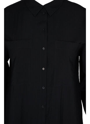 Lang viskoseskjorte med lommer og splitt, Black, Packshot image number 2