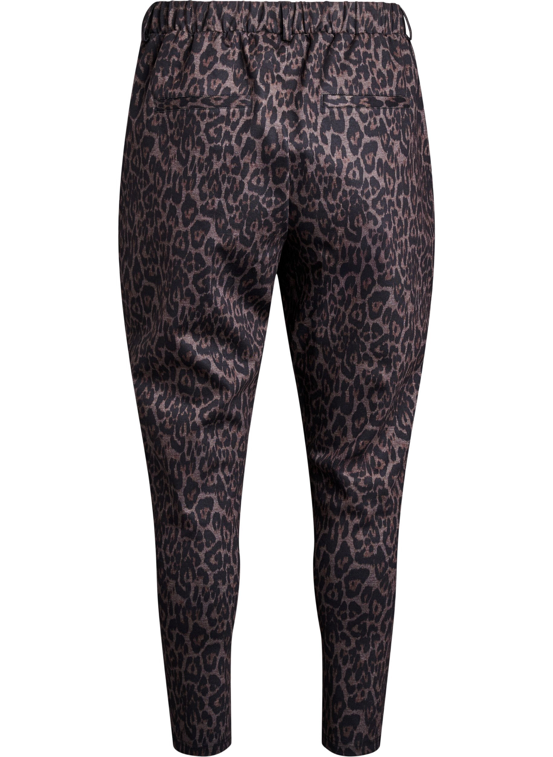 Zizzi Cropped bukser med leopardm&oslash;nster, Brun, Packshot image number 1