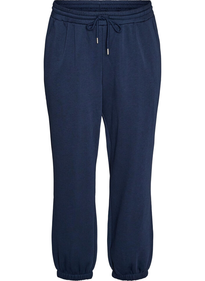 Joggebukser med h&oslash;y midje og sn&oslash;ring, Bl&aring;, Packshot image number 0