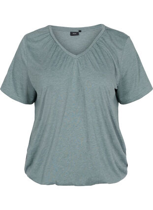 Melert T-skjorte med strikkant, Balsam Green Mél, Packshot image number 0