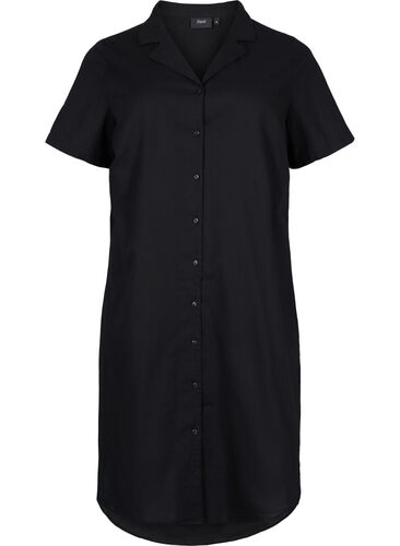 Lang bomullsskjorte med korte ermer, Black, Packshot image number 0