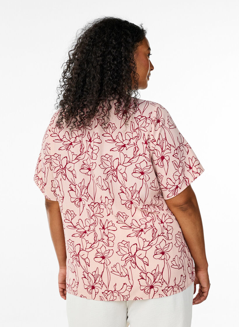 Kortermet bluse med rund hals, Rosa, Model image number 2