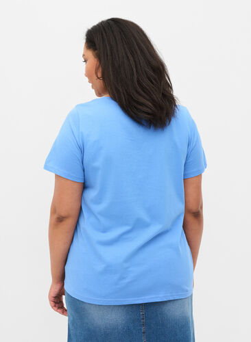 Kortermet T-skjorte i bomull med trykk, Ultramarine TEXT, Model image number 1