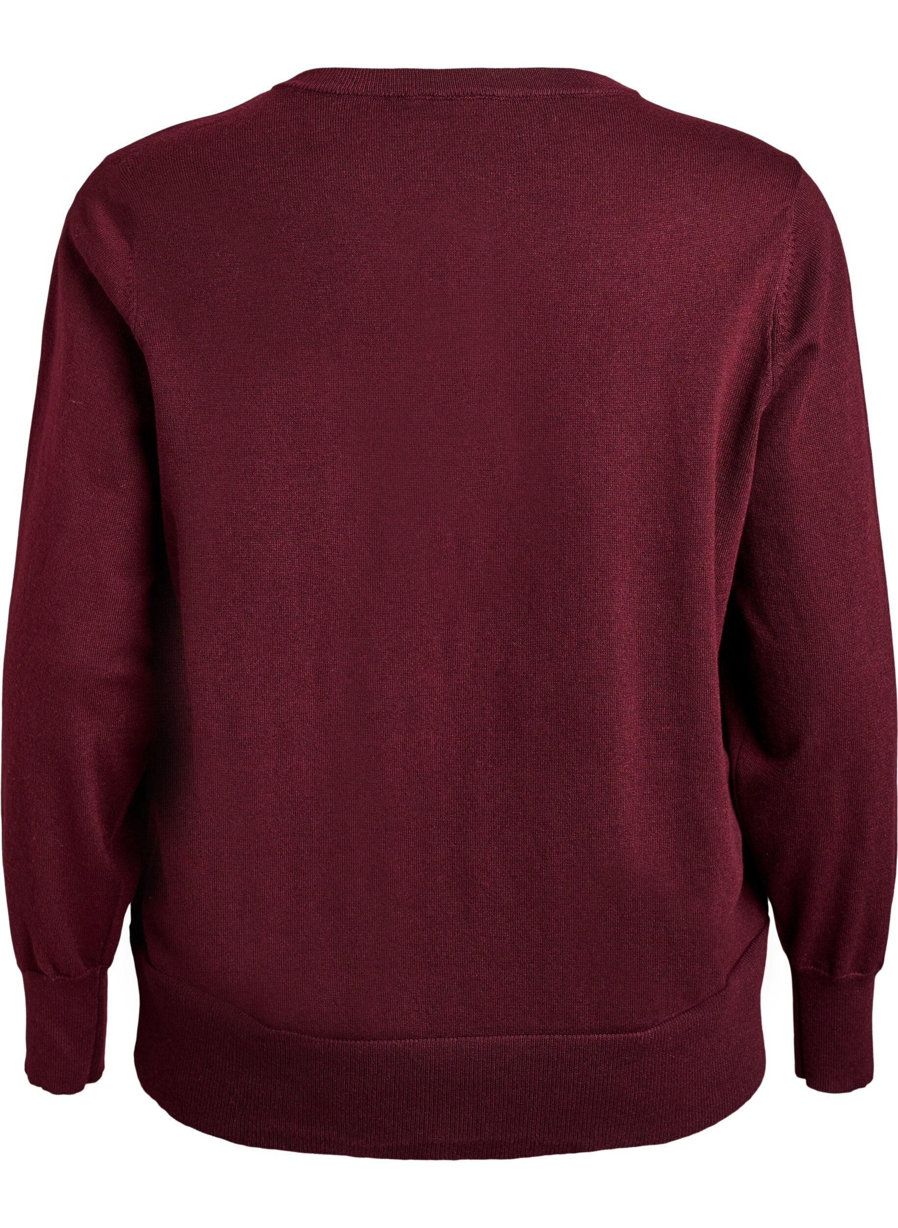 ZizziFinstrikket cardigan med rund hals, R&oslash;d, Packshot image number 1