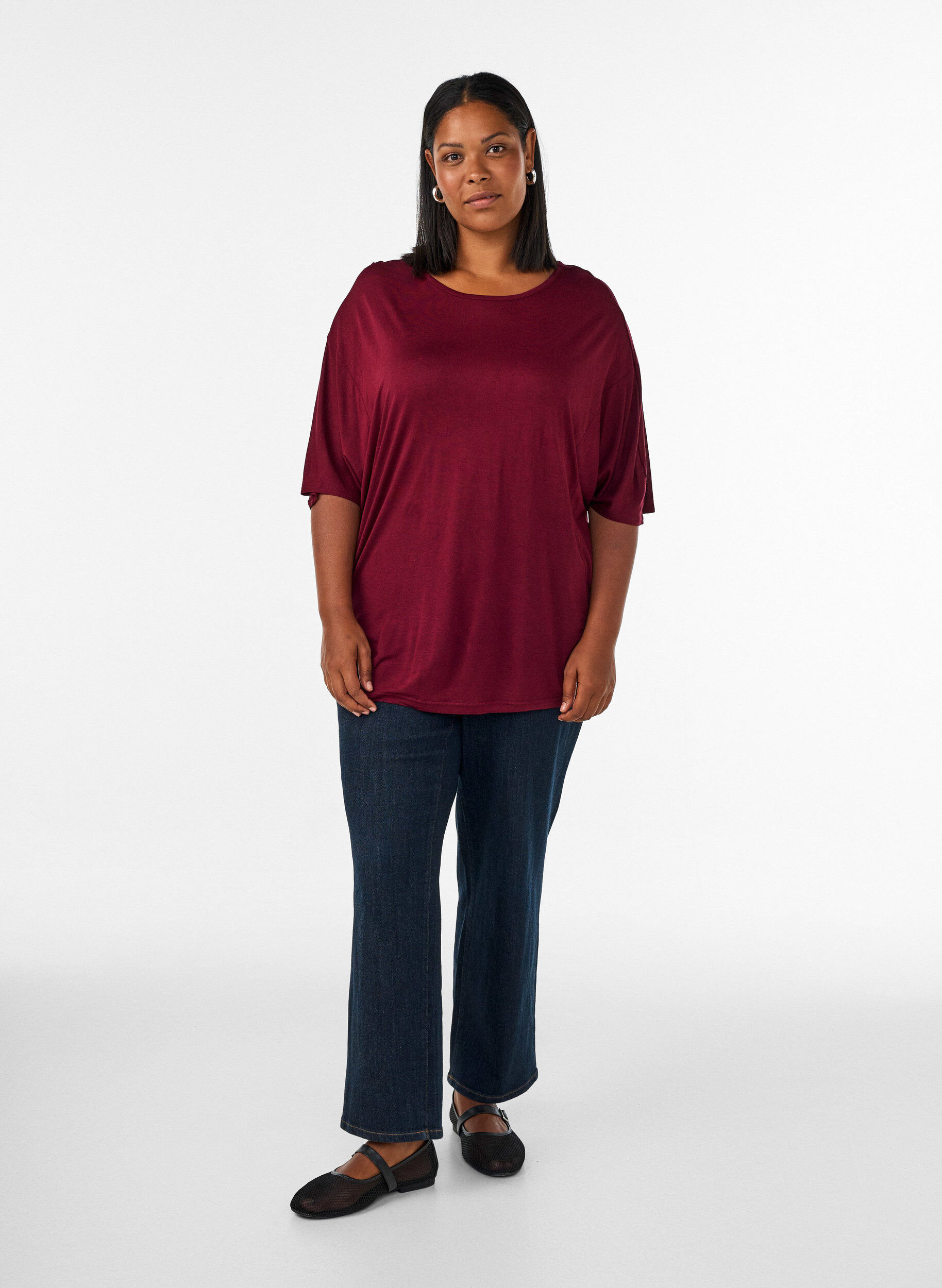 ZizziLoose fit T-skjorte i viskose jersey, R&oslash;d, Model image number 1