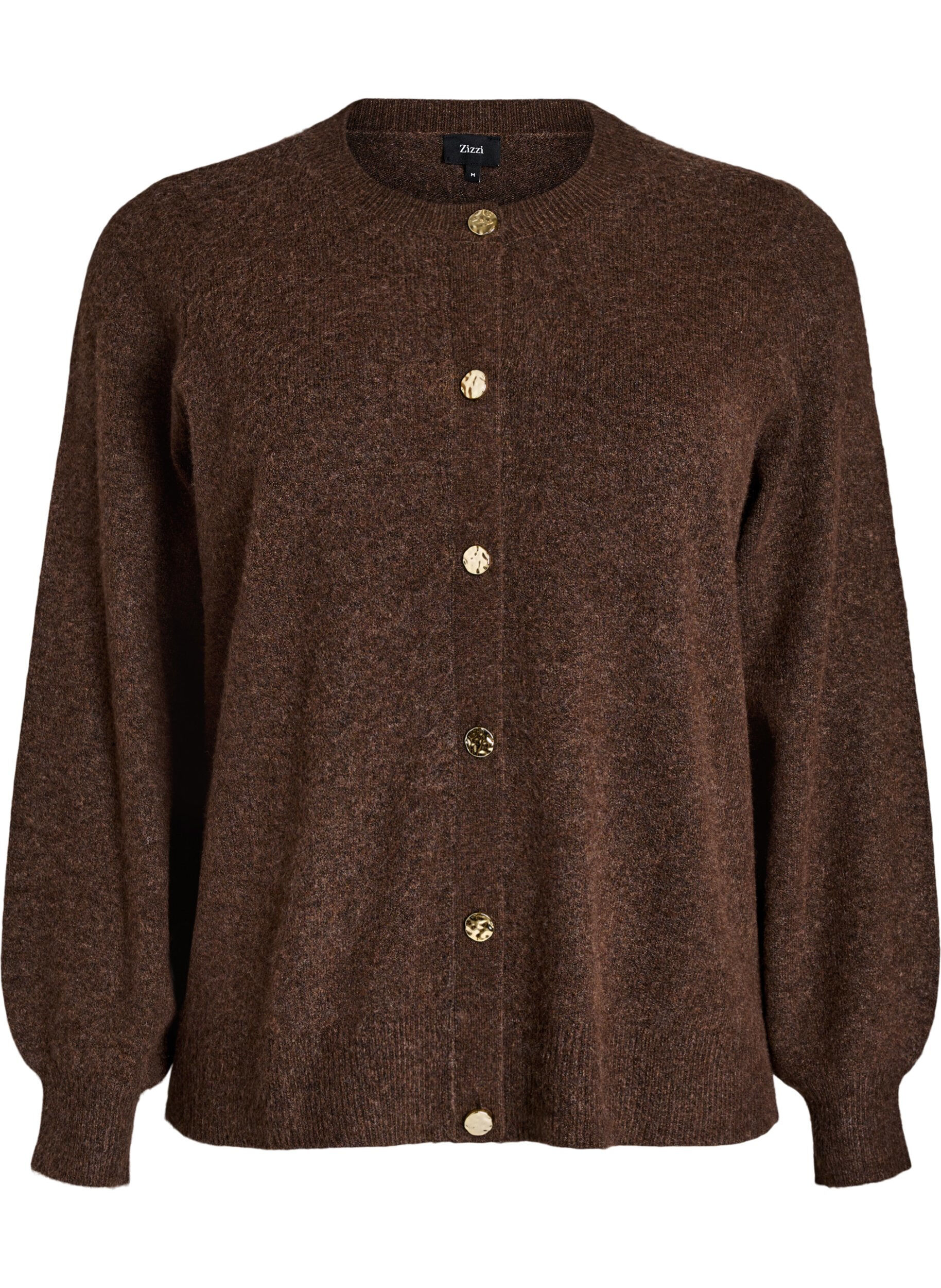 Zizzi Cardigan i myk strikk med gullfargede knapper, Brun, Packshot image number 0