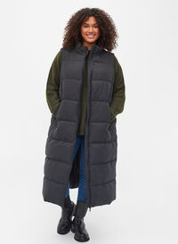 Lang vest med høy krage og lommer, Black, Model