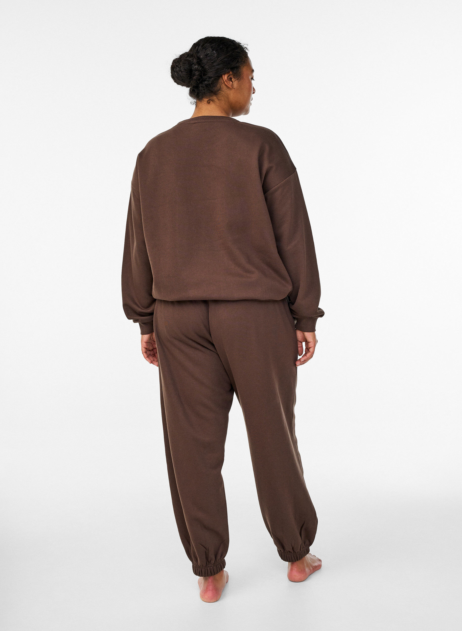 ZizziJoggebukser med h&oslash;y midje og lommer, Brun, Model image number 1