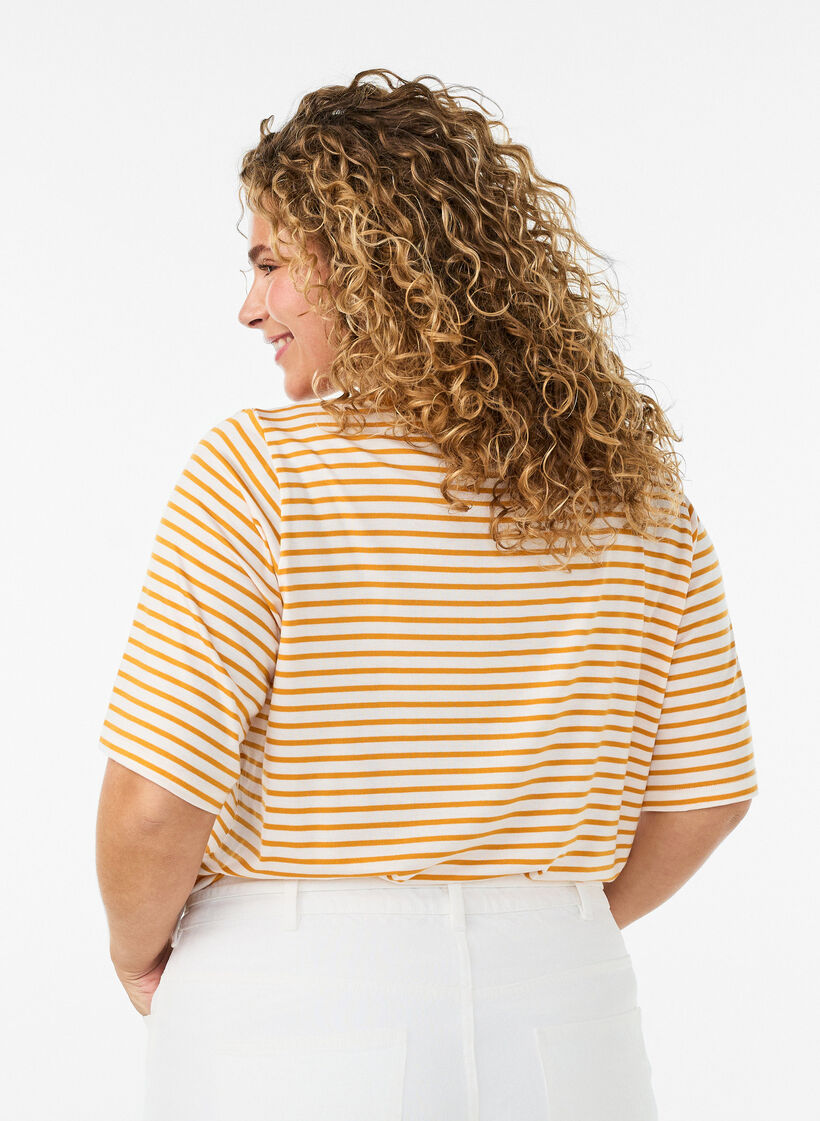 T-skjorte med TENCEL&trade; Lyocell og striper, Gul, Model image number 2